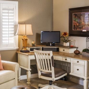 Southern California home office plantation shutters.